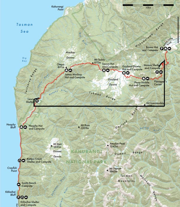 Route for day 5: Aorere shelter to Lewis shelter